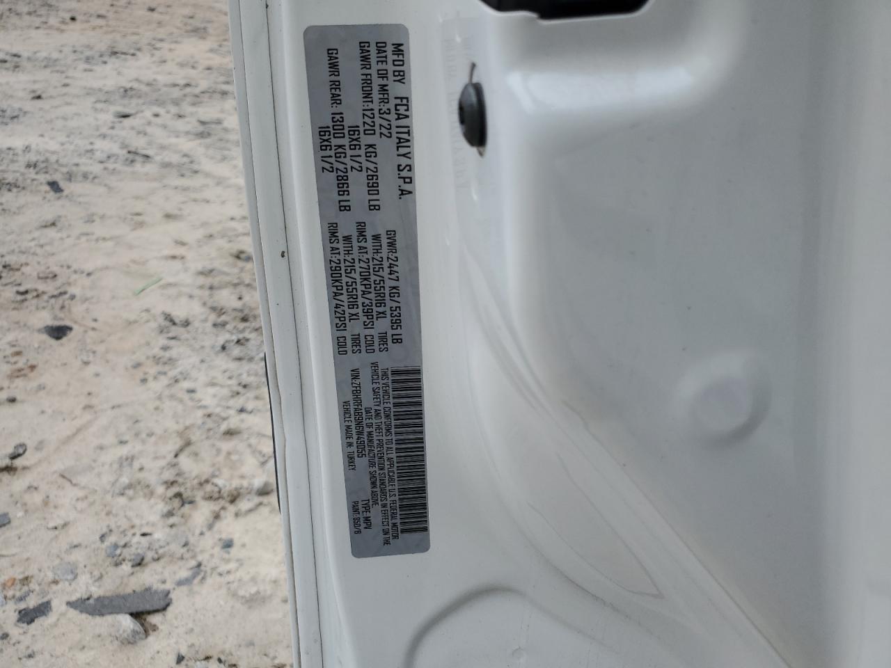 2022 RAM PROMASTER CITY TRADESMAN VIN:ZFBHRFAB9N6W49055