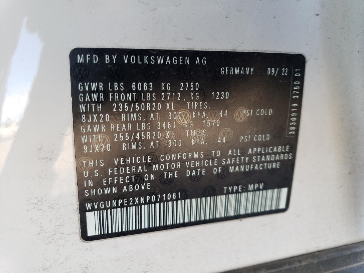 2022 VOLKSWAGEN ID.4 PRO S VIN:JF1GUHHC4R8305537