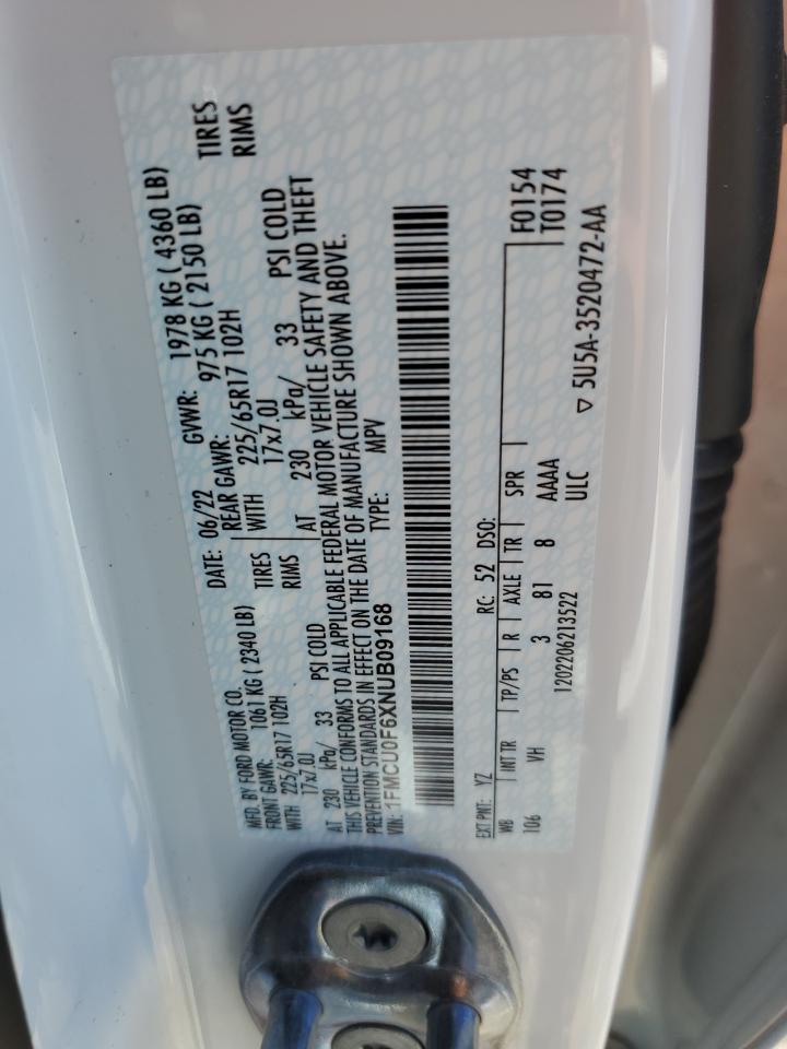 2022 FORD ESCAPE S VIN:1FMCU0F6XNUB09168