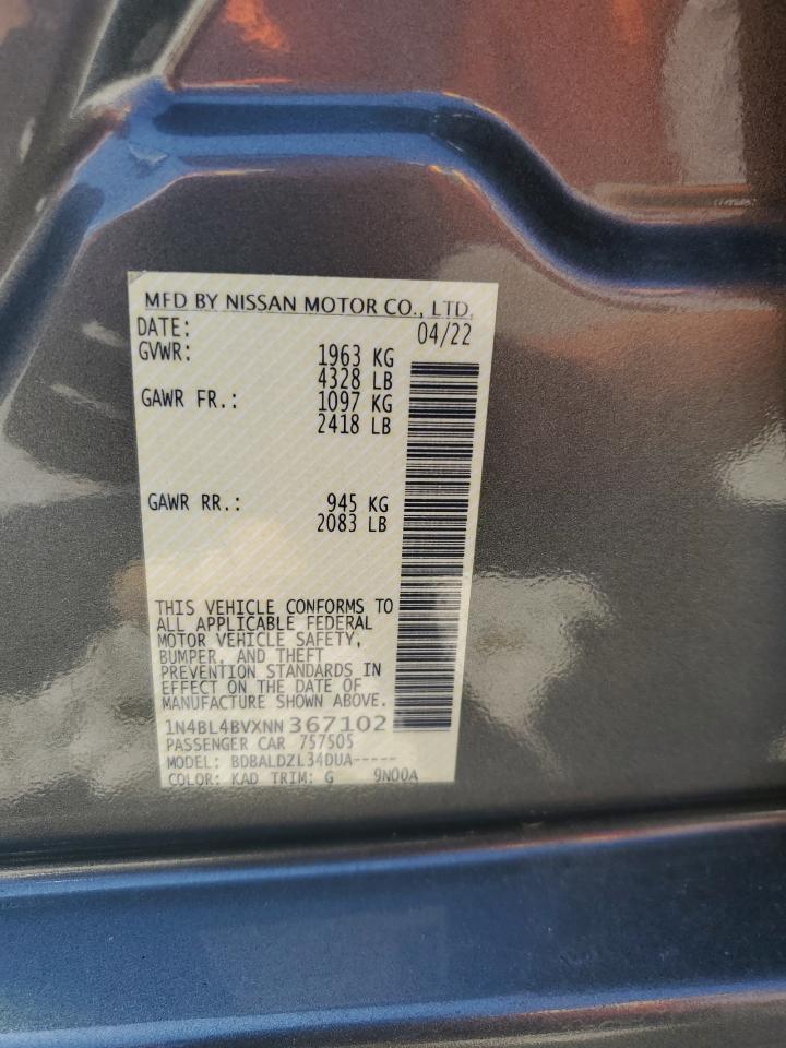 2022 NISSAN ALTIMA S VIN:1N4BL4BVXNN367102