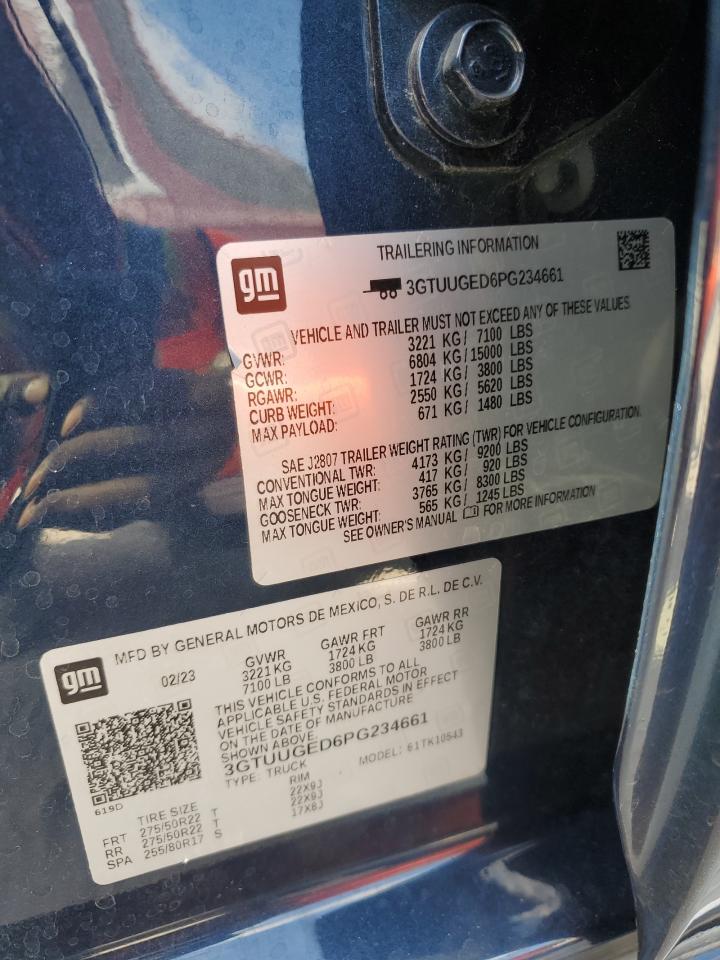 2023 GMC SIERRA K1500 DENALI VIN:3GTUUGED6PG234661
