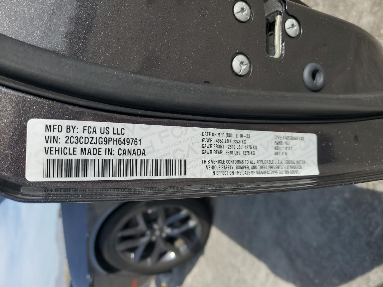 2023 DODGE CHALLENGER GT VIN:2C3CDZJG9PH649761