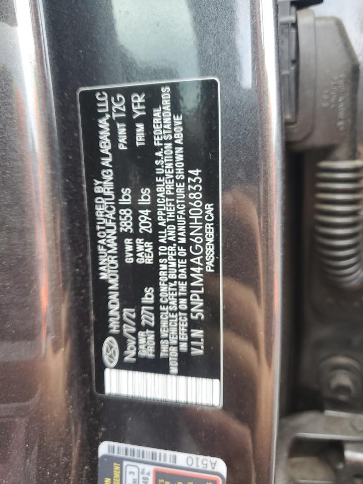 2022 HYUNDAI ELANTRA SEL VIN:5NPLM4AG6NH068334