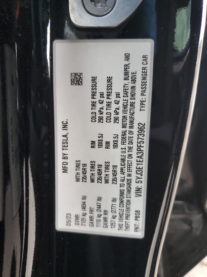 2023 TESLA MODEL 3  VIN:5YJ3E1EA3PF573962