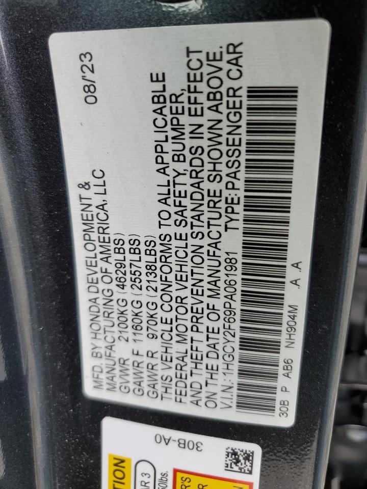 2023 HONDA ACCORD HYBRID EXL VIN:1HGCY2F69PA061981