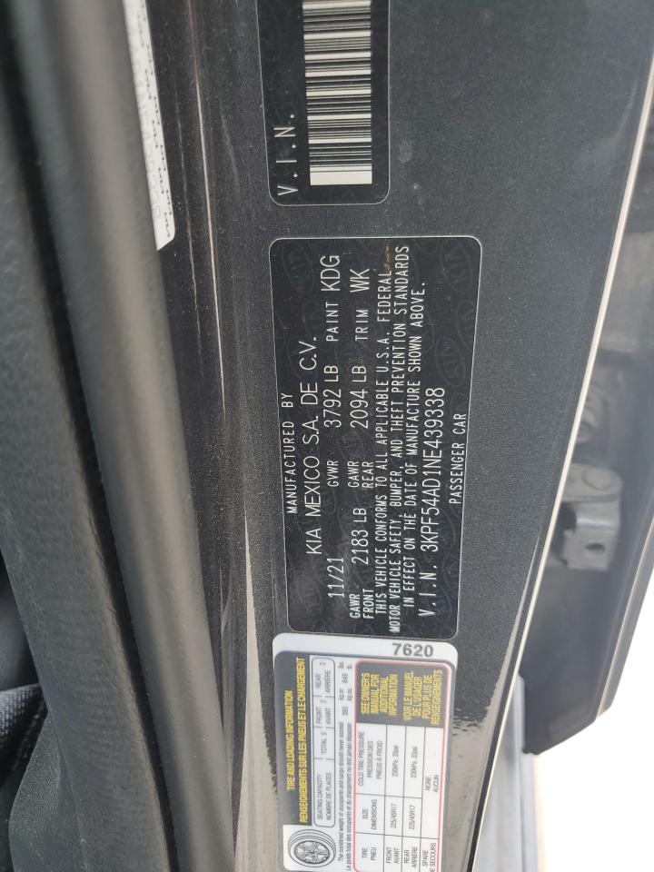 2022 KIA FORTE GT LINE VIN:3KPF54AD1NE439338