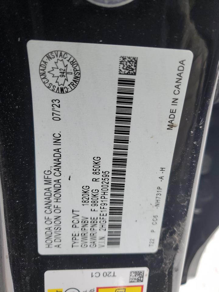 2023 HONDA CIVIC TOURING VIN:2HGFE1F91PH002595