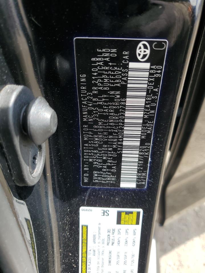 2023 TOYOTA COROLLA LE VIN:5YFB4MDE2PP037786