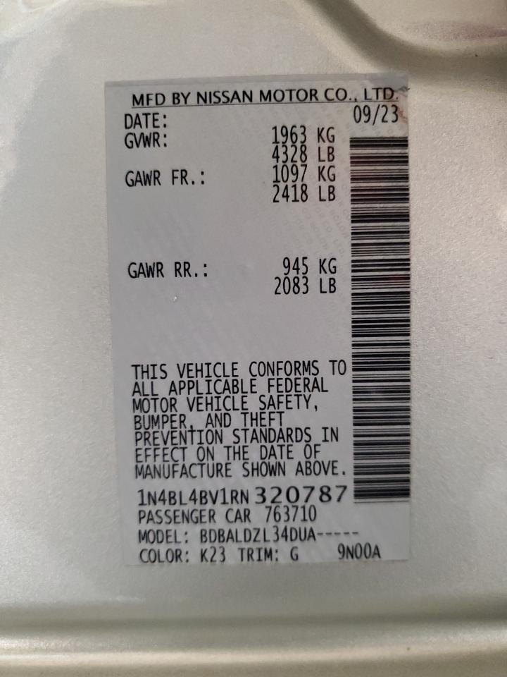 2024 NISSAN ALTIMA S VIN:1N4BL4BV1RN320787