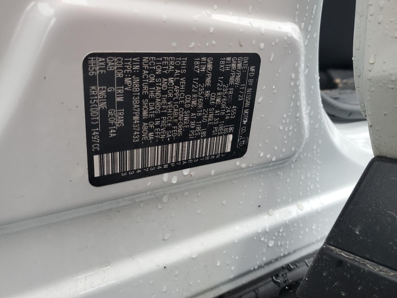 2023 NISSAN ROGUE SV VIN:JN8BT3BA7PW437433