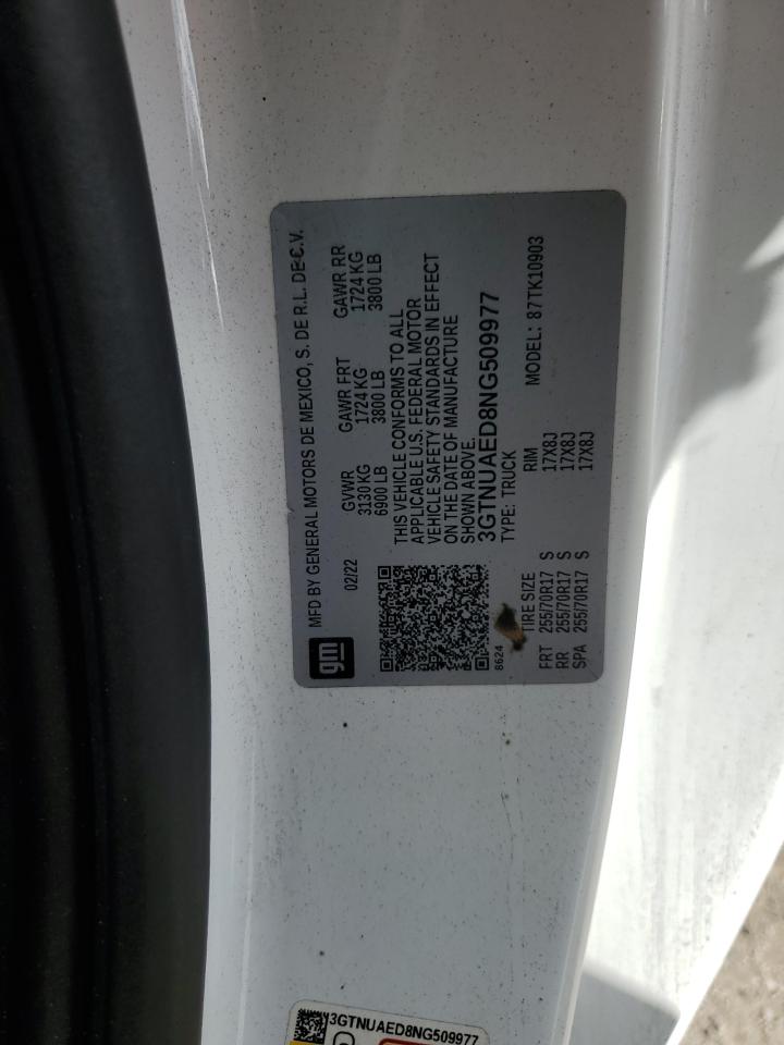 2022 GMC SIERRA K1500 VIN:3GTNUAED8NG509977