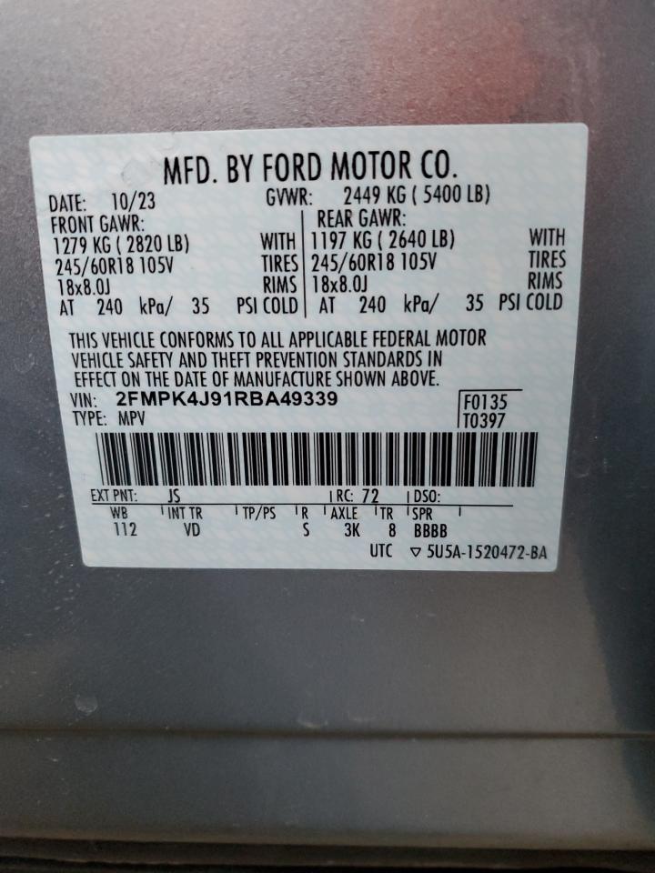 2024 FORD EDGE SEL VIN:2FMPK4J91RBA49339