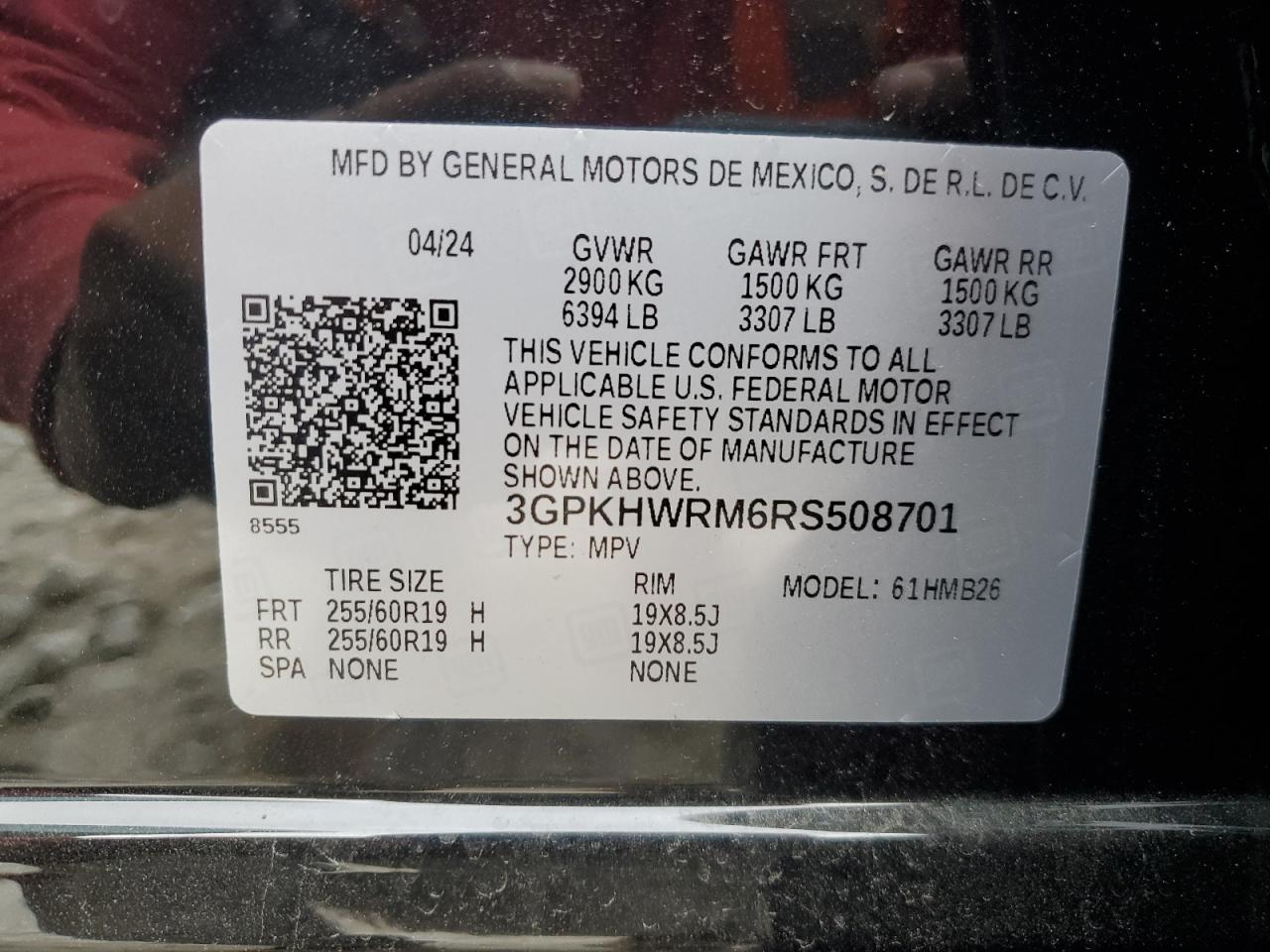 2024 HONDA PROLOGUE TOUR VIN:3GPKHWRM6RS508701