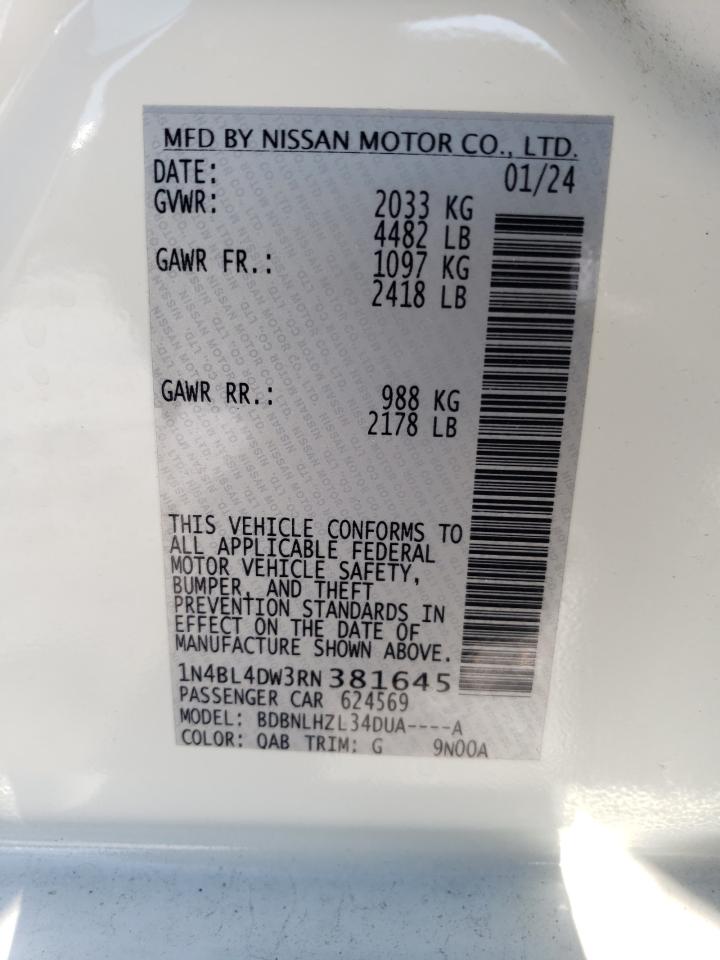 2024 NISSAN ALTIMA SV VIN:1N4BL4DW3RN381645