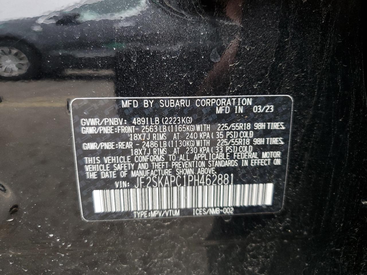 2023 SUBARU FORESTER LIMITED VIN:JF2SKAPC1PH462881