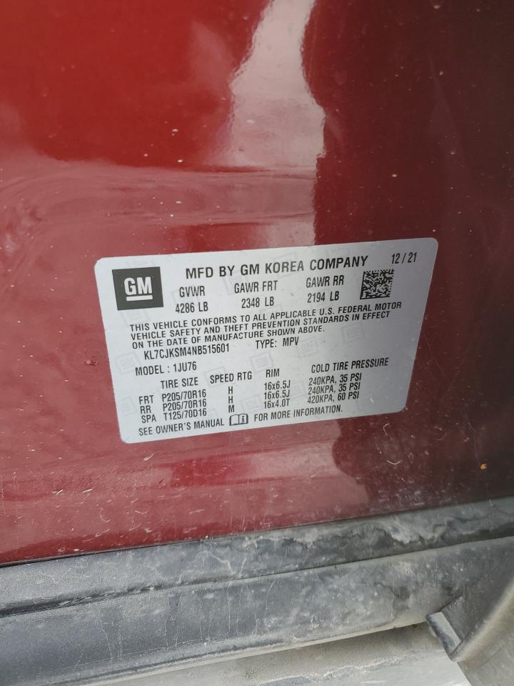 2022 CHEVROLET TRAX LS VIN:KL7CJKSM4NB515601