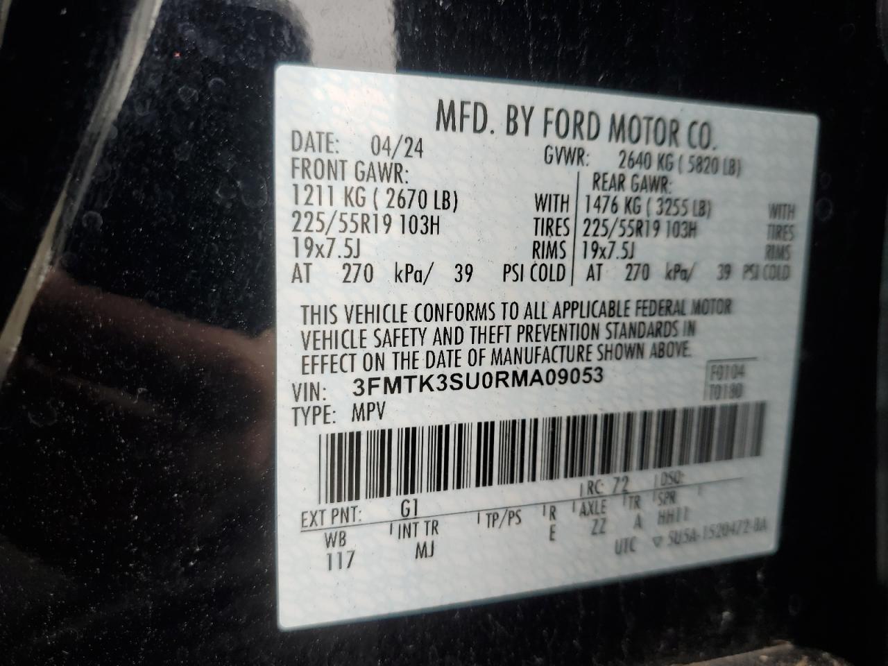 2024 FORD MUSTANG MACH-E PREMIUM VIN:3FMTK3SU0RMA09053