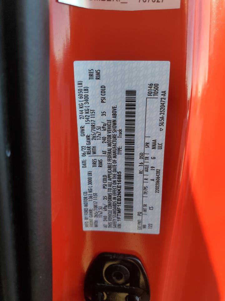 2022 FORD F150  VIN:1FTMF1EB2NKE16885