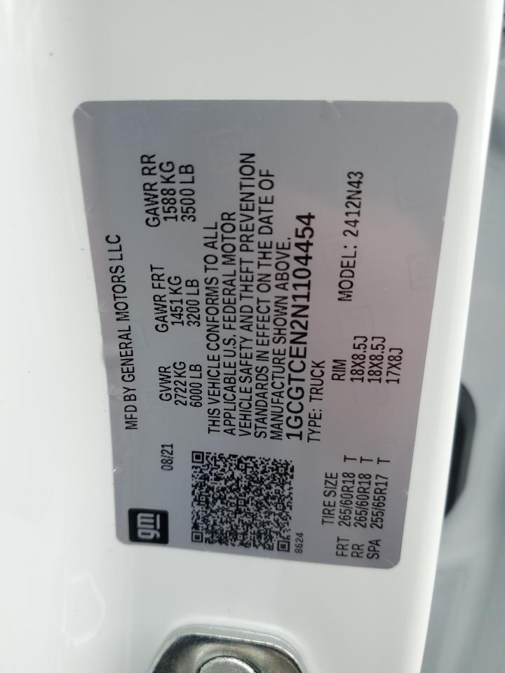 2022 CHEVROLET COLORADO LT VIN:1GCGTCEN2N1104454