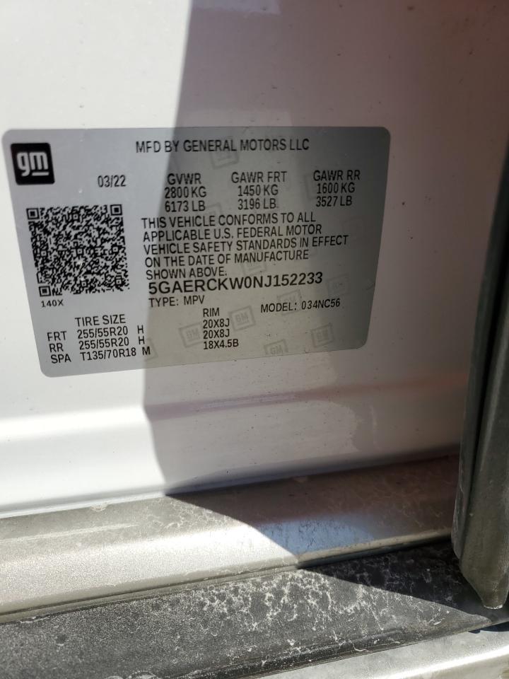 2022 BUICK ENCLAVE PREMIUM VIN:5GAERCKW0NJ152233