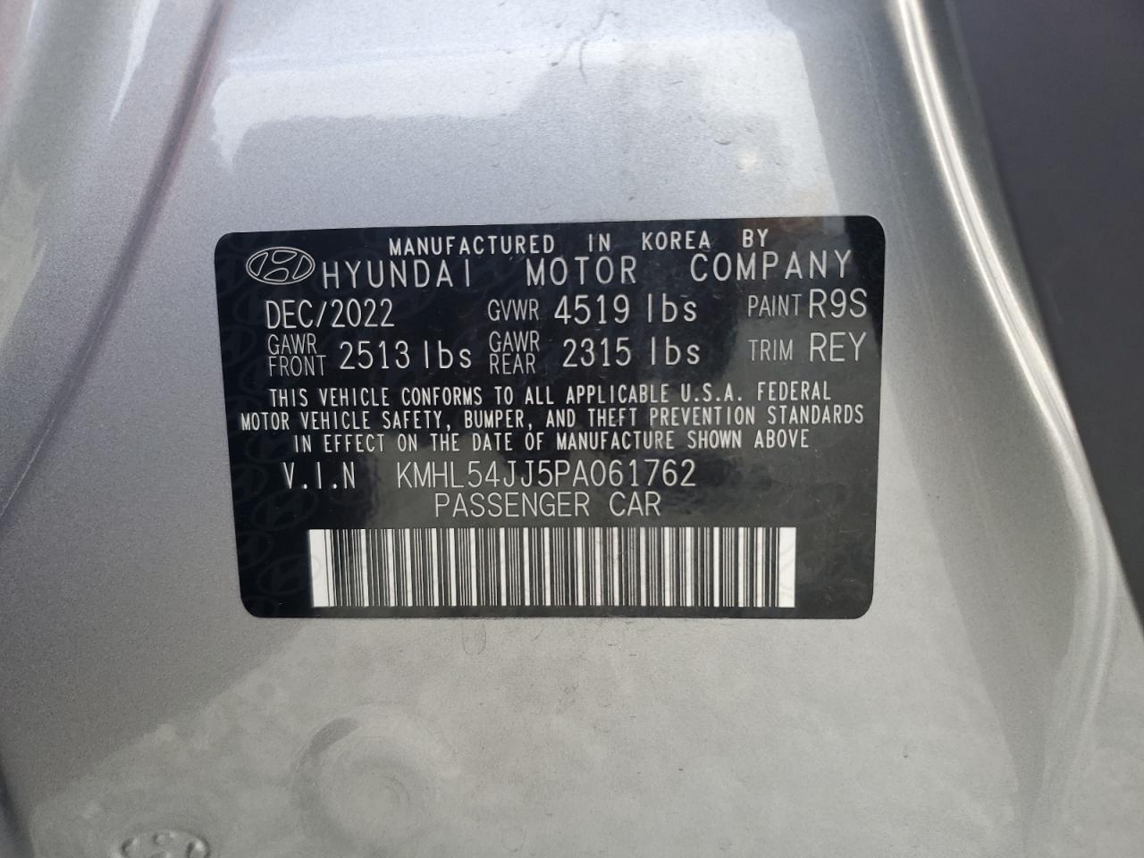 2023 HYUNDAI SONATA HYBRID VIN:KMHL54JJ5PA061762