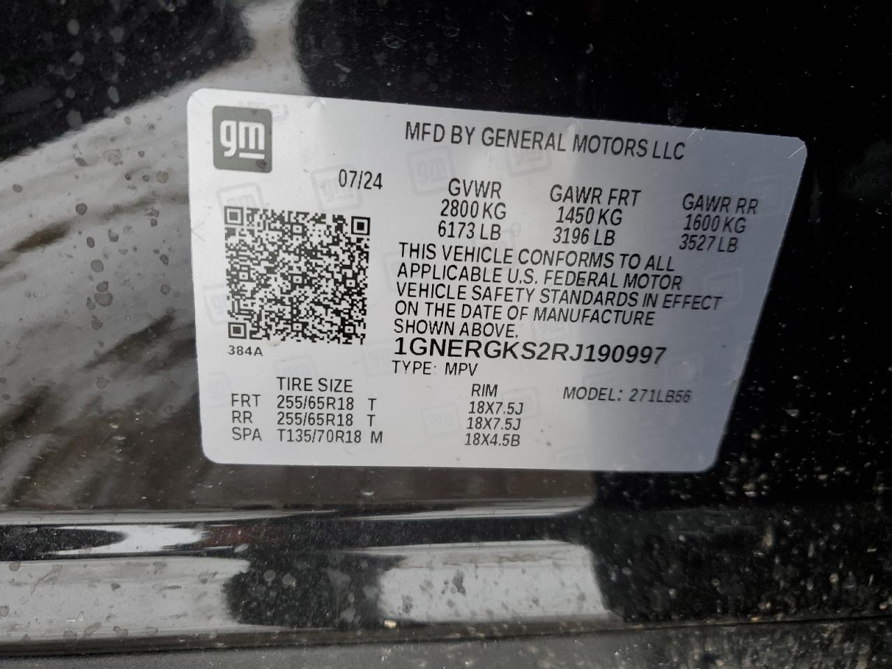 2024 CHEVROLET TRAVERSE LT VIN:KNADH4A34B6848891