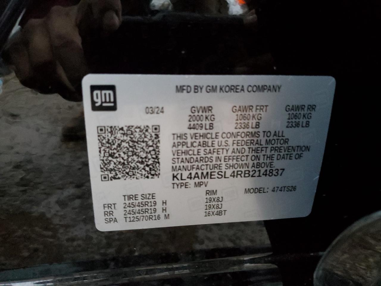 2024 BUICK ENCORE GX SPORT TOURING VIN:KL4AMESL4RB214837