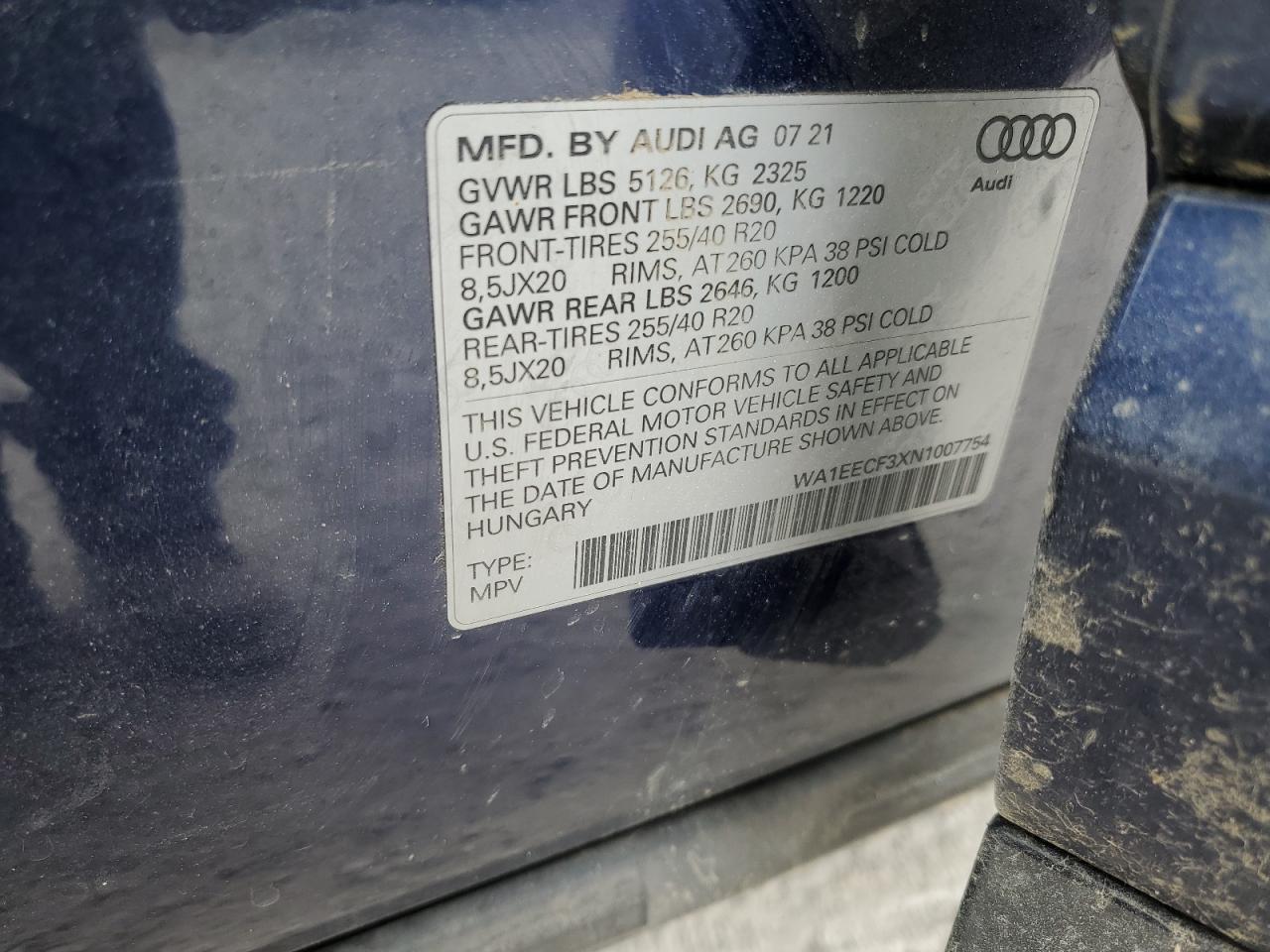 2022 AUDI Q3 PREMIUM PLUS S LINE 45 VIN:WA1EECF3XN1007754