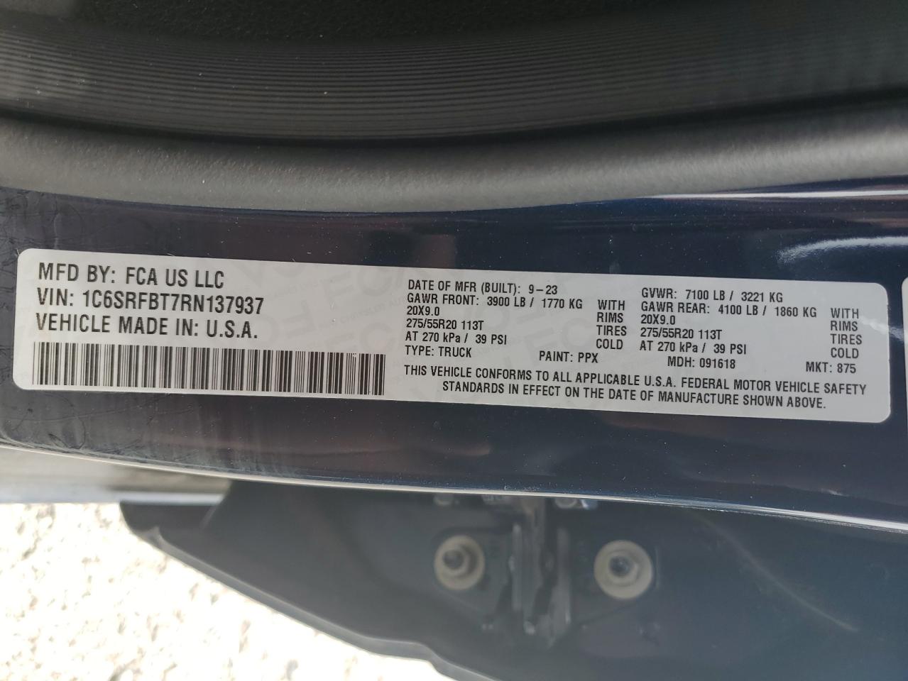 2024 RAM 1500 BIG HORN/LONE STAR VIN:1C6SRFBT7RN137937