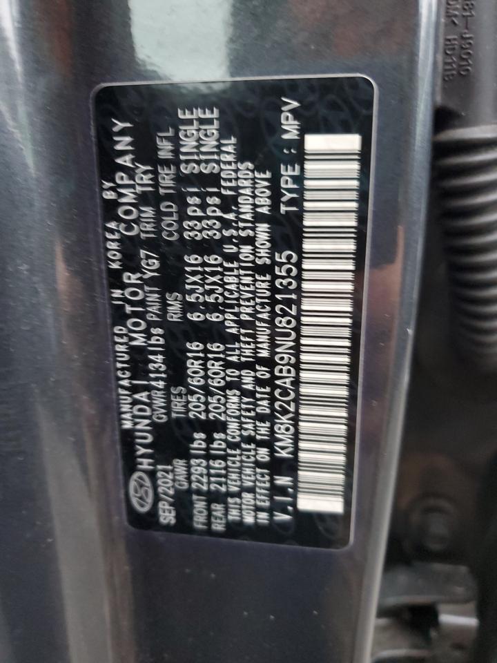 2022 HYUNDAI KONA SEL VIN:KM8K2CAB9NU821355