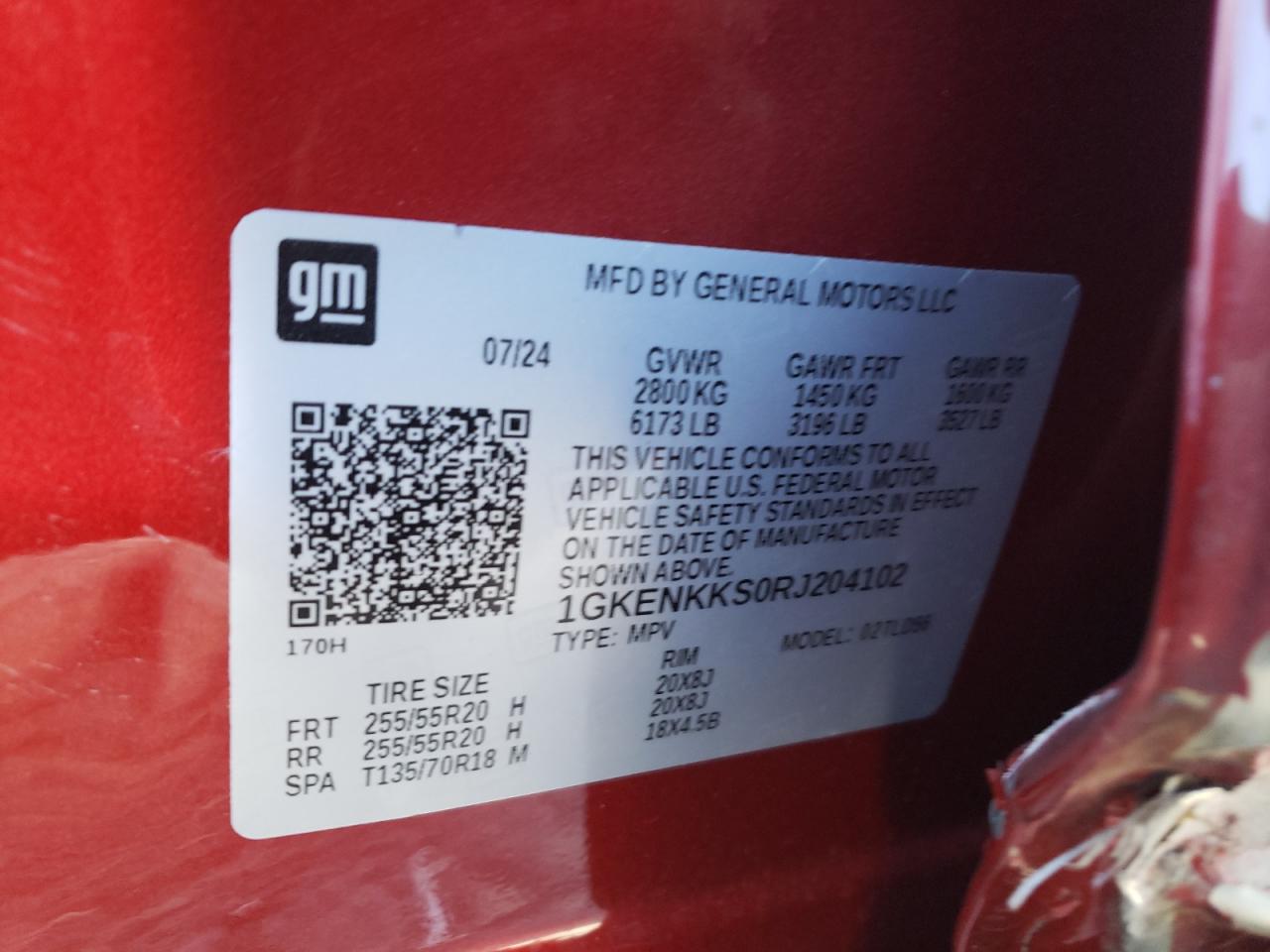 2024 GMC ACADIA UPLEVEL VIN:1GKENKKS0RJ204102