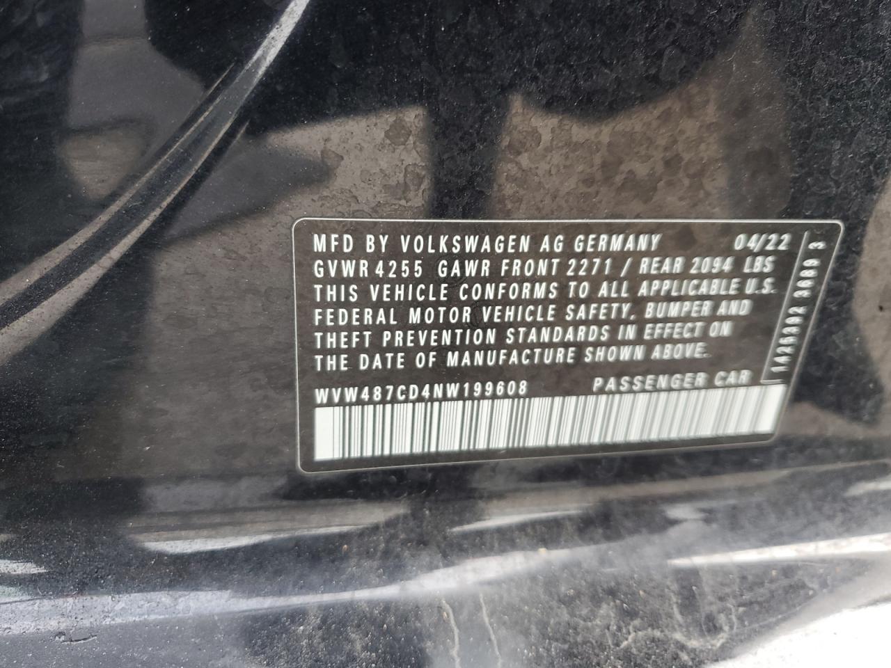 2022 VOLKSWAGEN GTI SE VIN:WVW487CD4NW199608