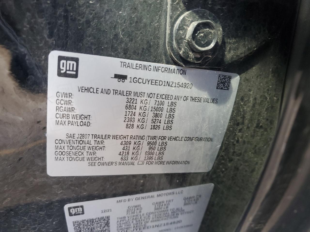 2022 CHEVROLET SILVERADO LTD K1500 RST VIN:1GCUYEED1NZ154920