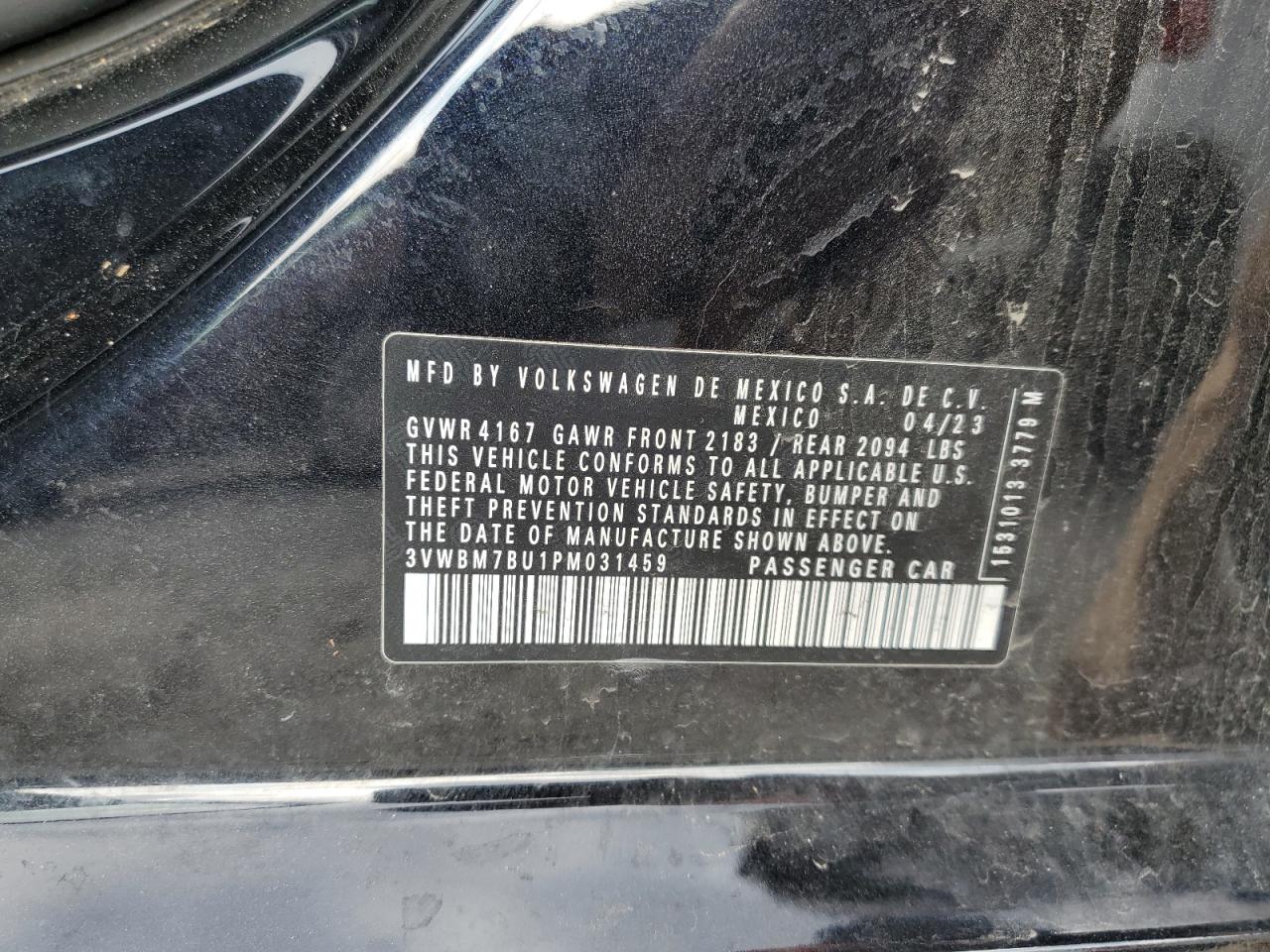 2023 VOLKSWAGEN JETTA SPORT VIN:3VWBM7BU1PM031459