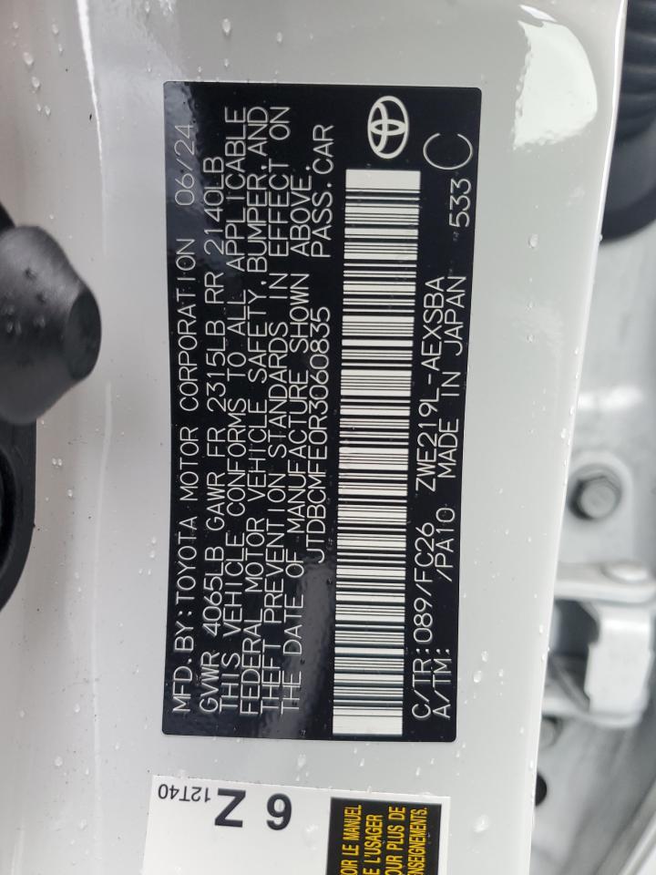 2024 TOYOTA COROLLA LE VIN:JTDBCMFE0R3060835