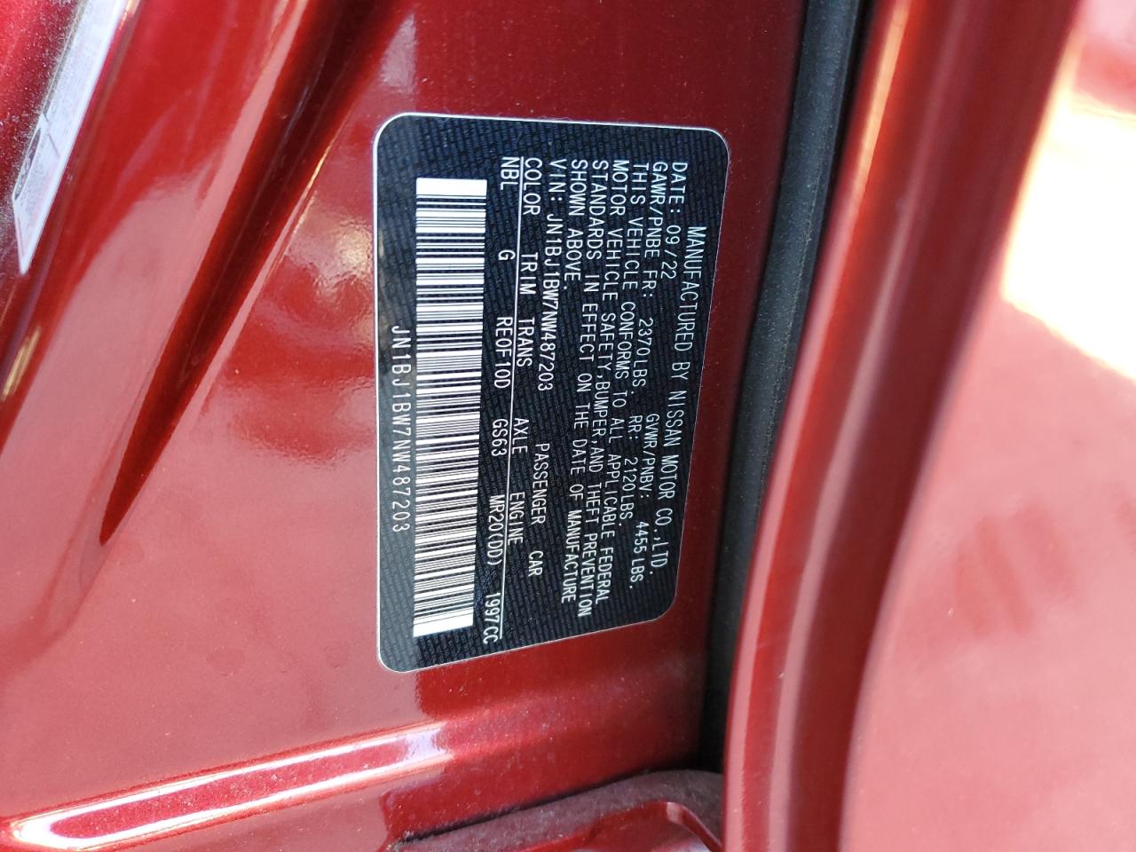 2022 NISSAN ROGUE SPORT SV VIN:JN1BJ1BW7NW487203