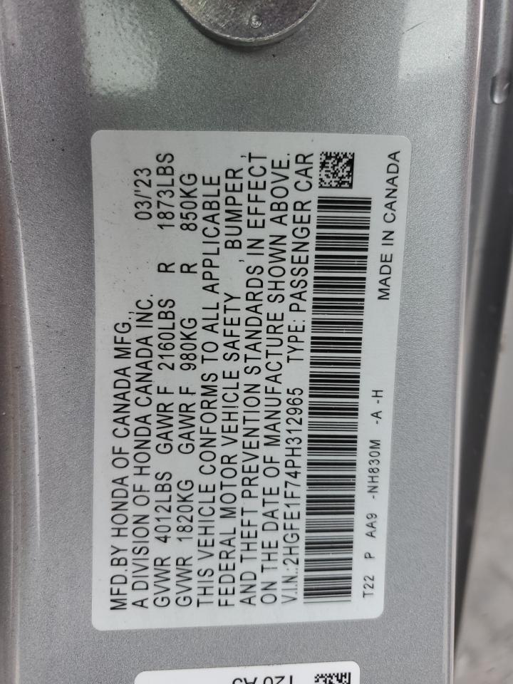 2023 HONDA CIVIC EX VIN:2HGFE1F74PH312965