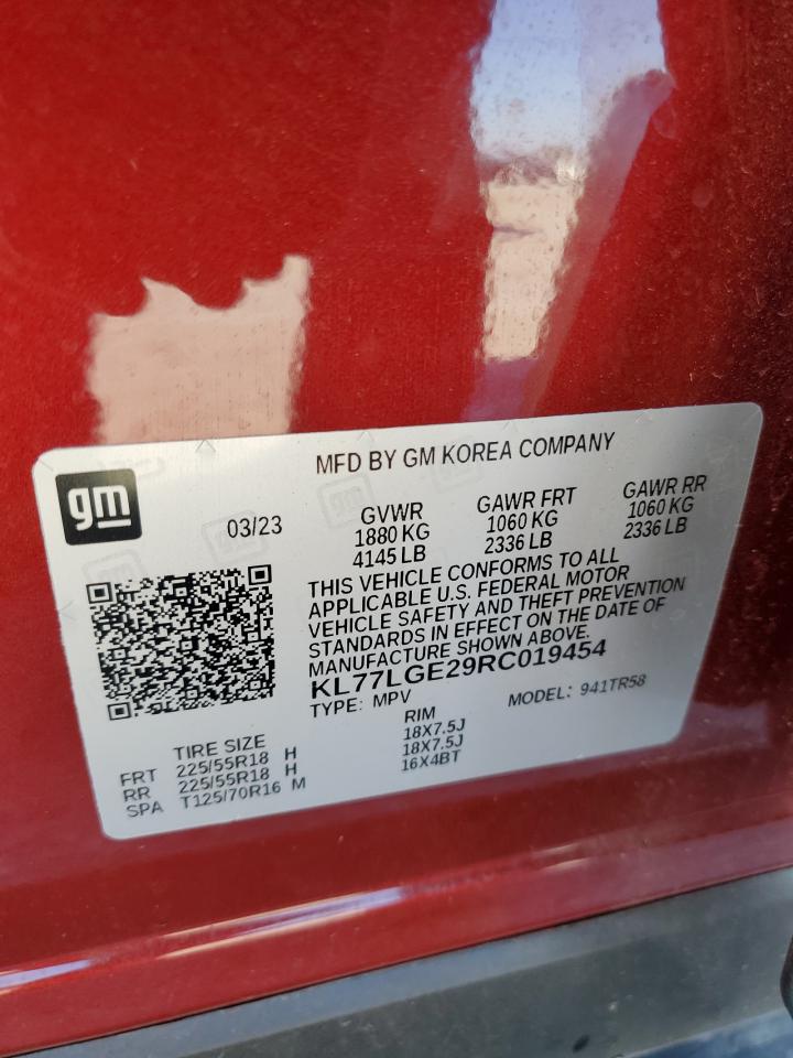 2024 CHEVROLET TRAX 1RS VIN:KL77LGE29RC019454