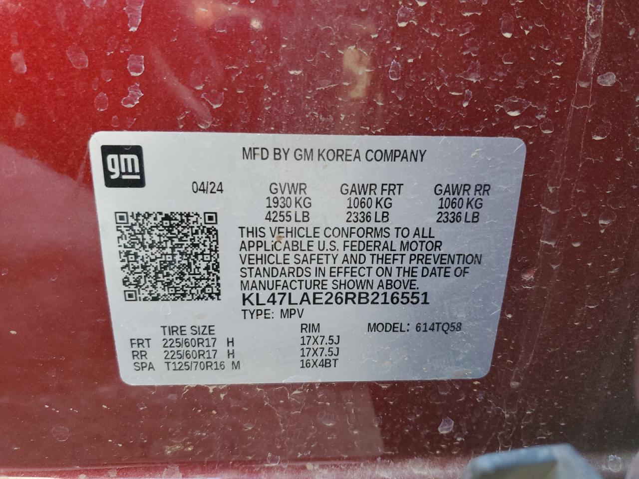 2024 BUICK ENVISTA PREFERRED VIN:KL47LAE26RB216551