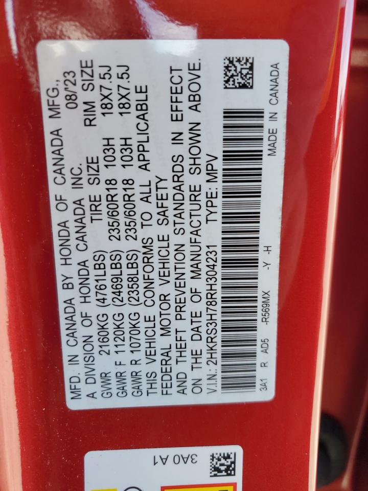 2024 HONDA CR-V EXL VIN:2HKRS3H78RH304231