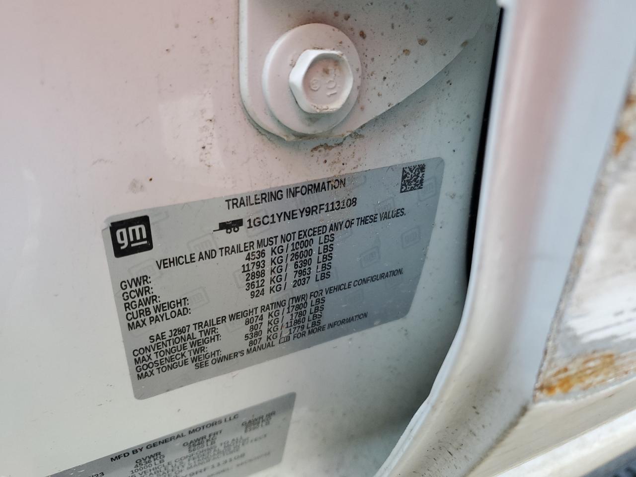 2024 CHEVROLET SILVERADO K2500 HEAVY DUTY LT VIN:1GC1YNEY9RF113108