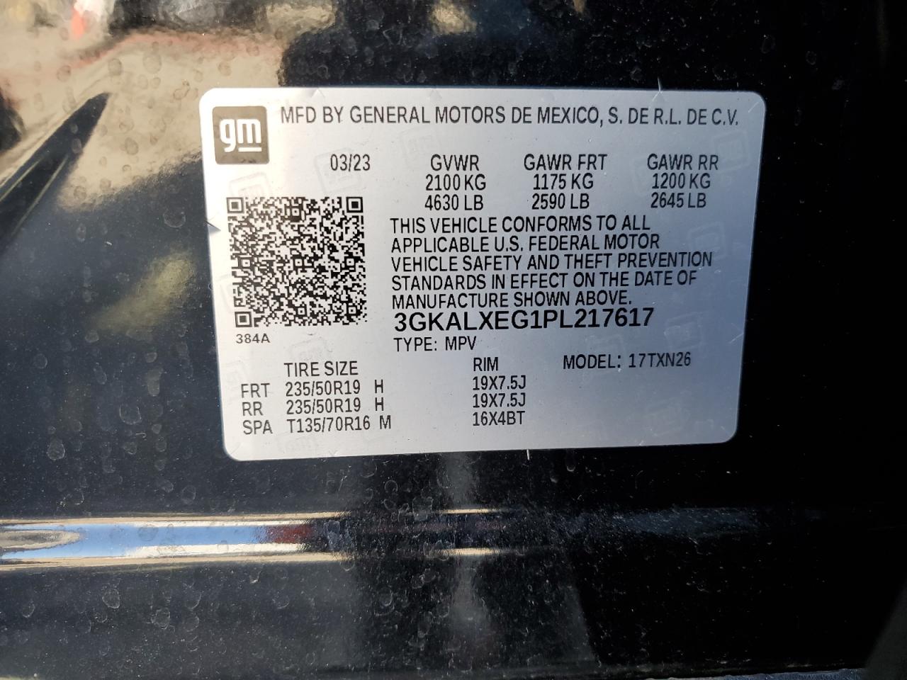 2023 GMC TERRAIN DENALI VIN:3GKALXEG1PL217617