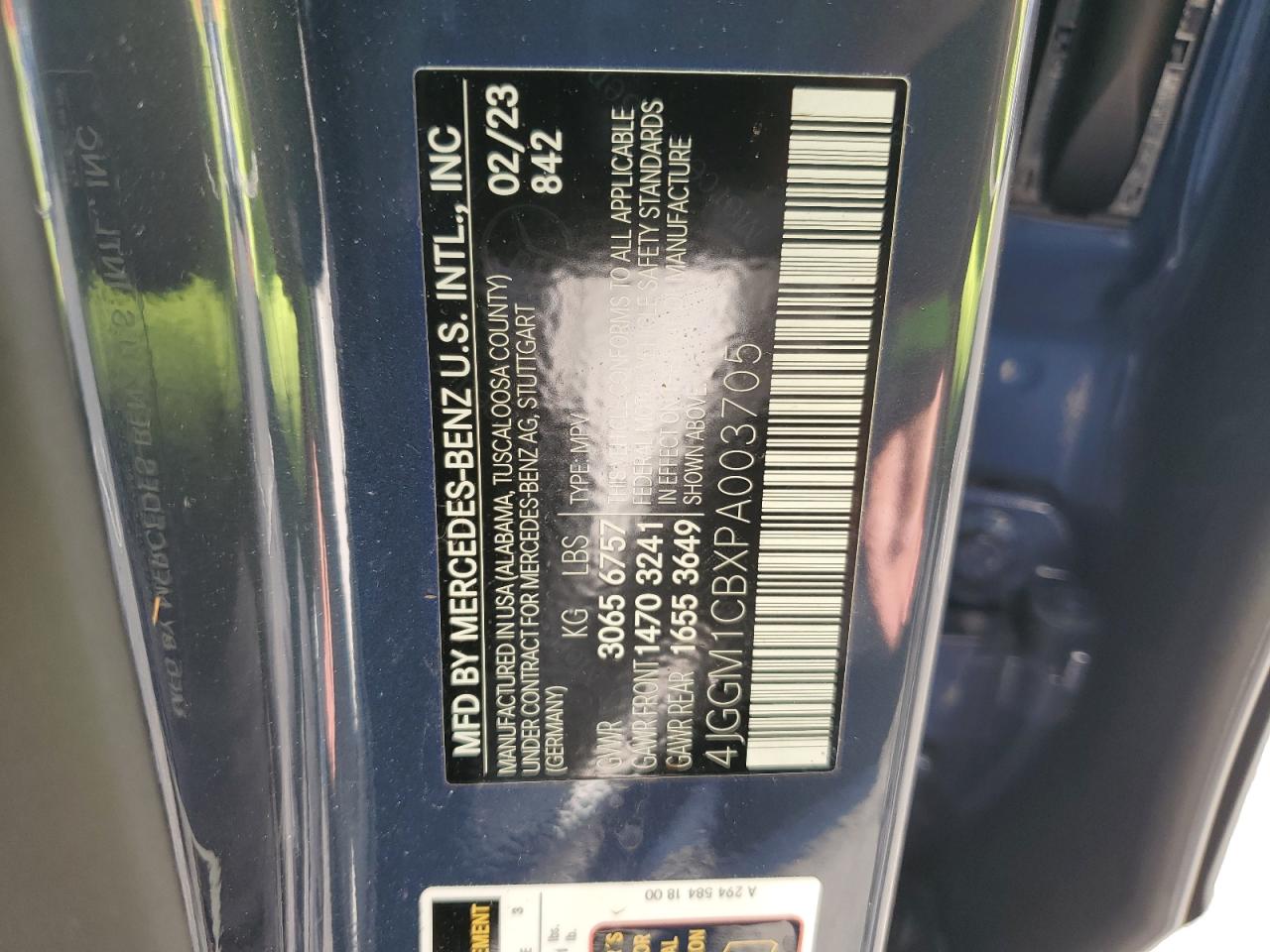 2023 MERCEDES-BENZ EQE SUV 350 4MATIC VIN:4JGGM1CBXPA003705