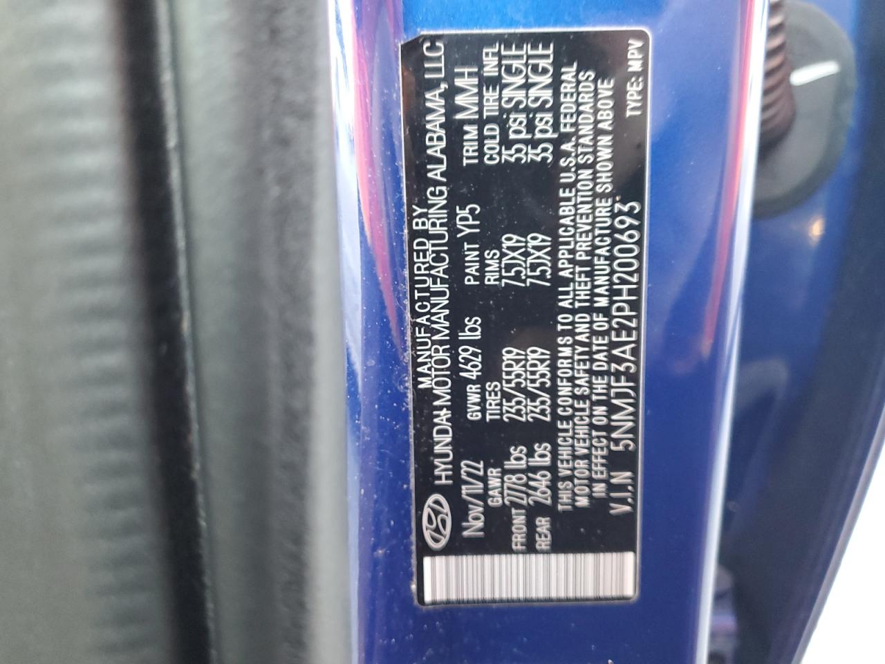 2023 HYUNDAI TUCSON SEL VIN:5NMJF3AE2PH200693