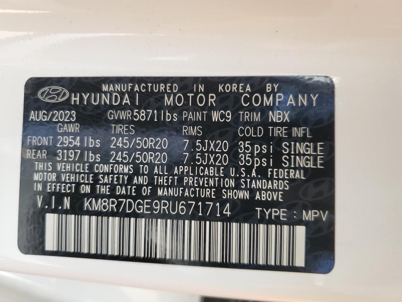 2024 HYUNDAI PALISADE CALLIGRAPHY VIN:KM8R7DGE9RU671714