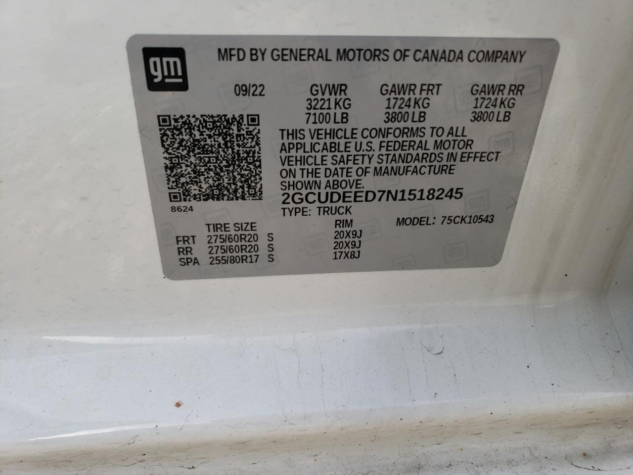 2022 CHEVROLET SILVERADO K1500 RST VIN:2GCUDEED7N1518245