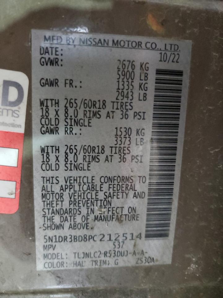 2023 NISSAN PATHFINDER SV VIN:5N1DR3BD8PC212514