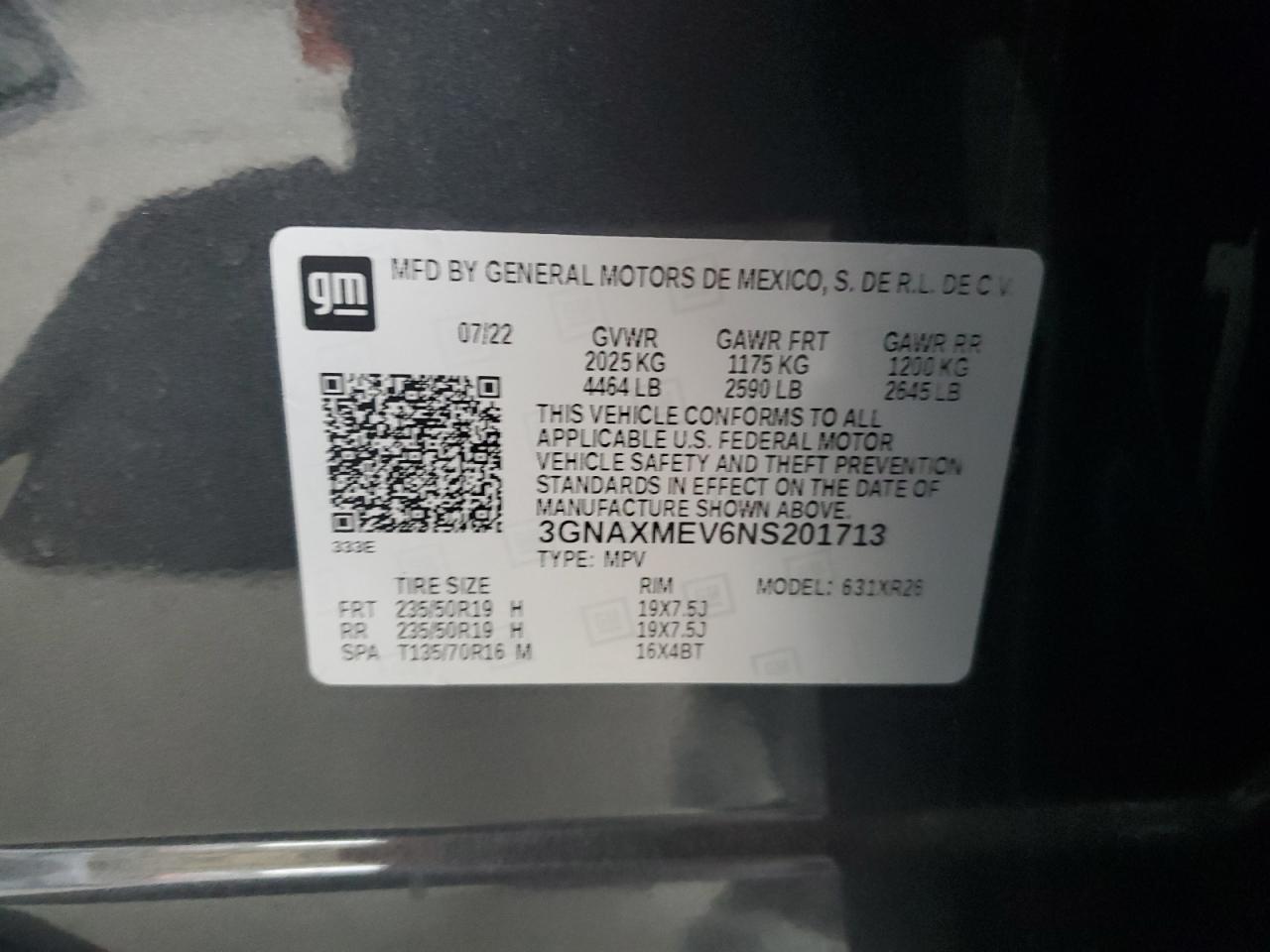 2022 CHEVROLET EQUINOX RS VIN:3GNAXMEV6NS201713