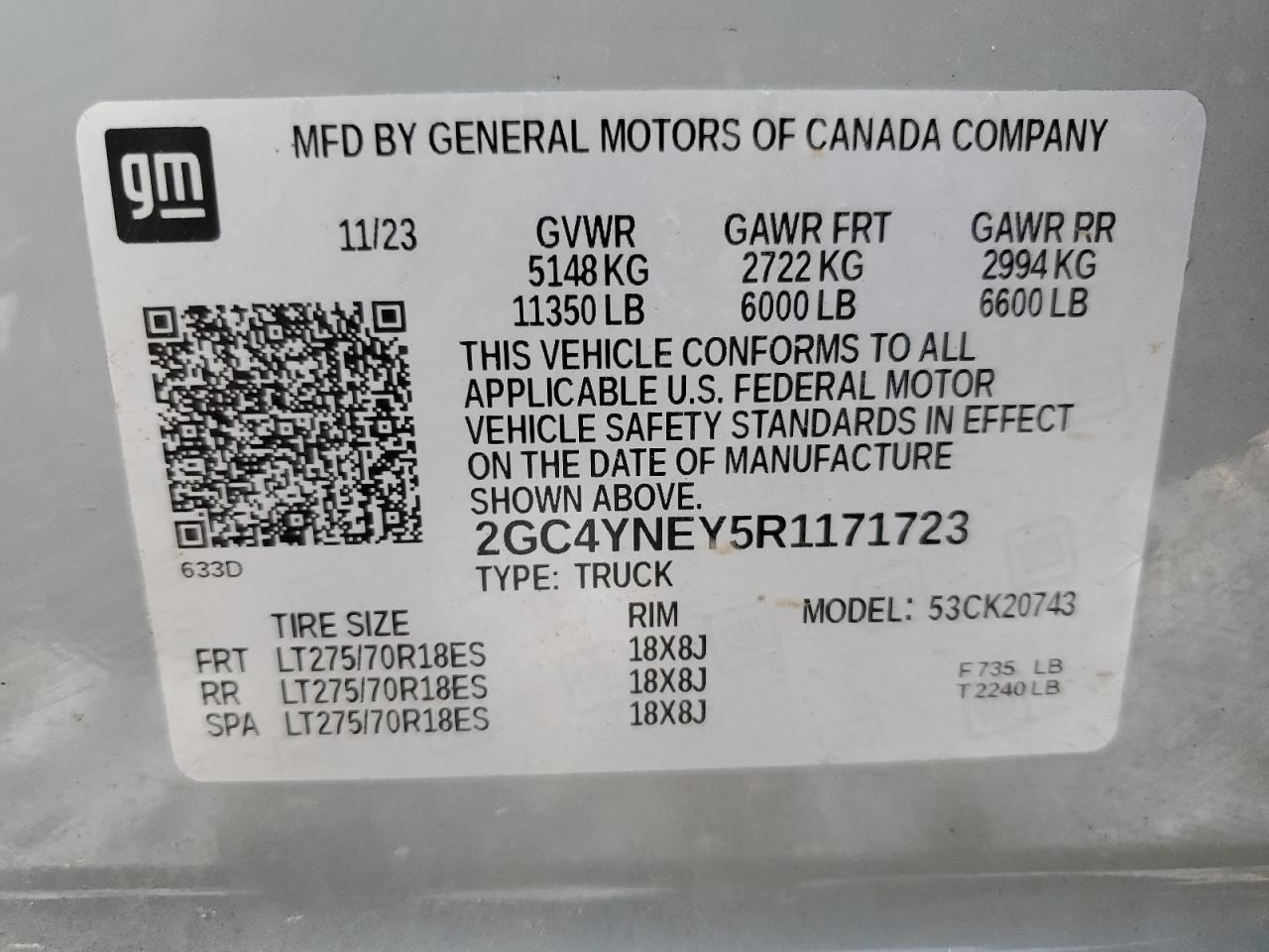 2024 CHEVROLET SILVERADO K2500 HEAVY DUTY LT VIN:2GC4YNEY5R1171723