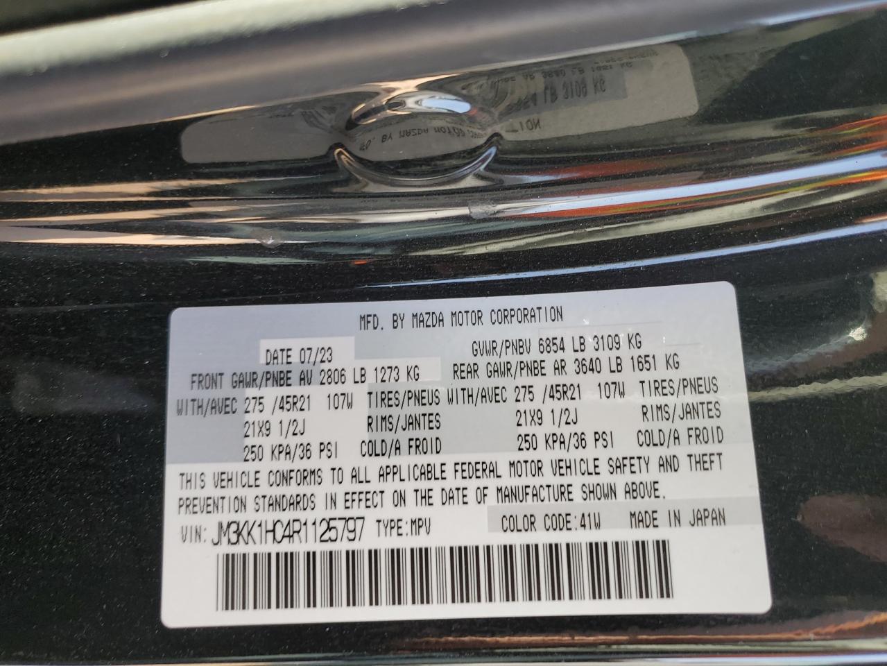 2024 MAZDA CX-90  VIN:JM3KK1HC4R1125797